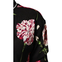 Black Floral Print Cotton Short Sleeves Top
