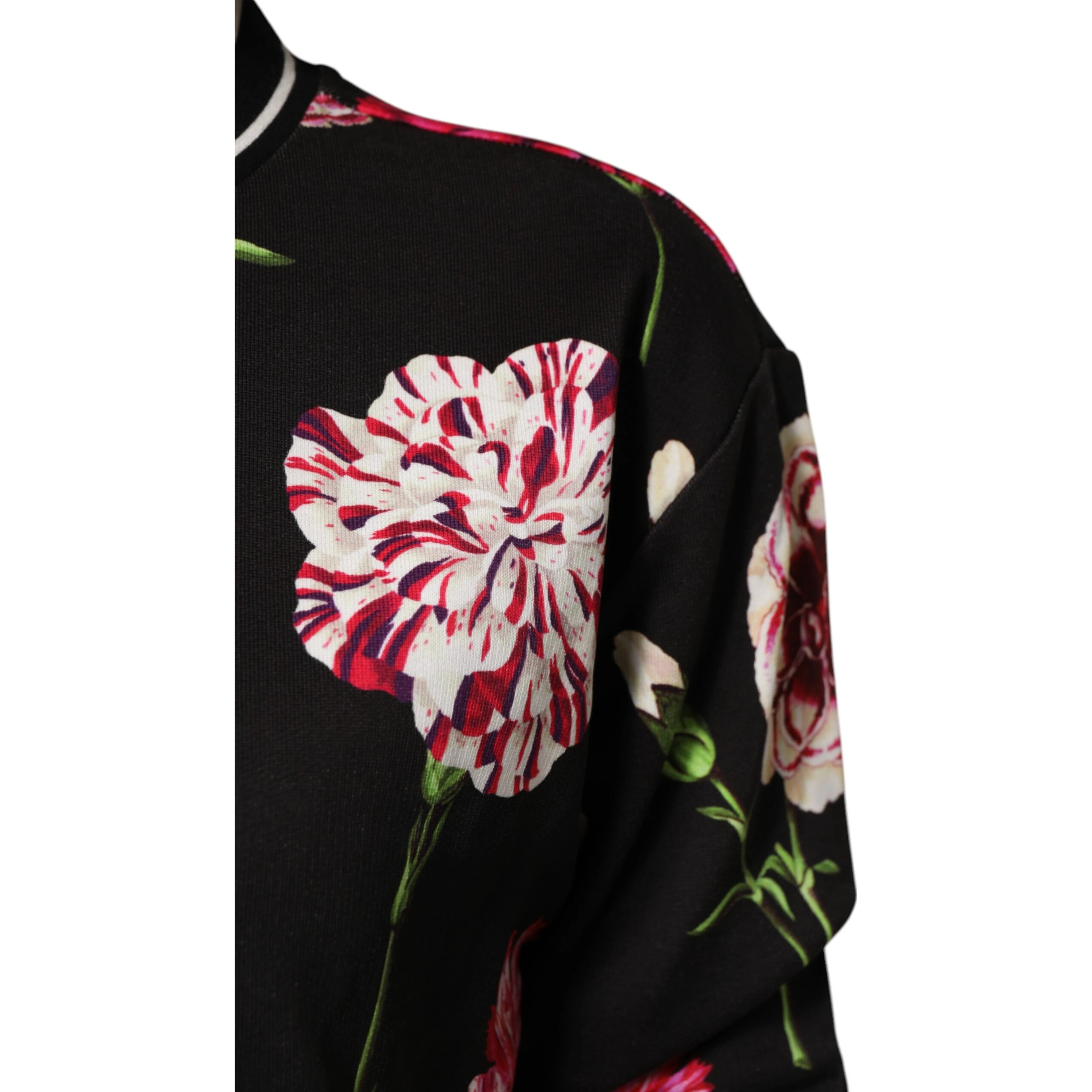 Black Floral Print Cotton Short Sleeves Top