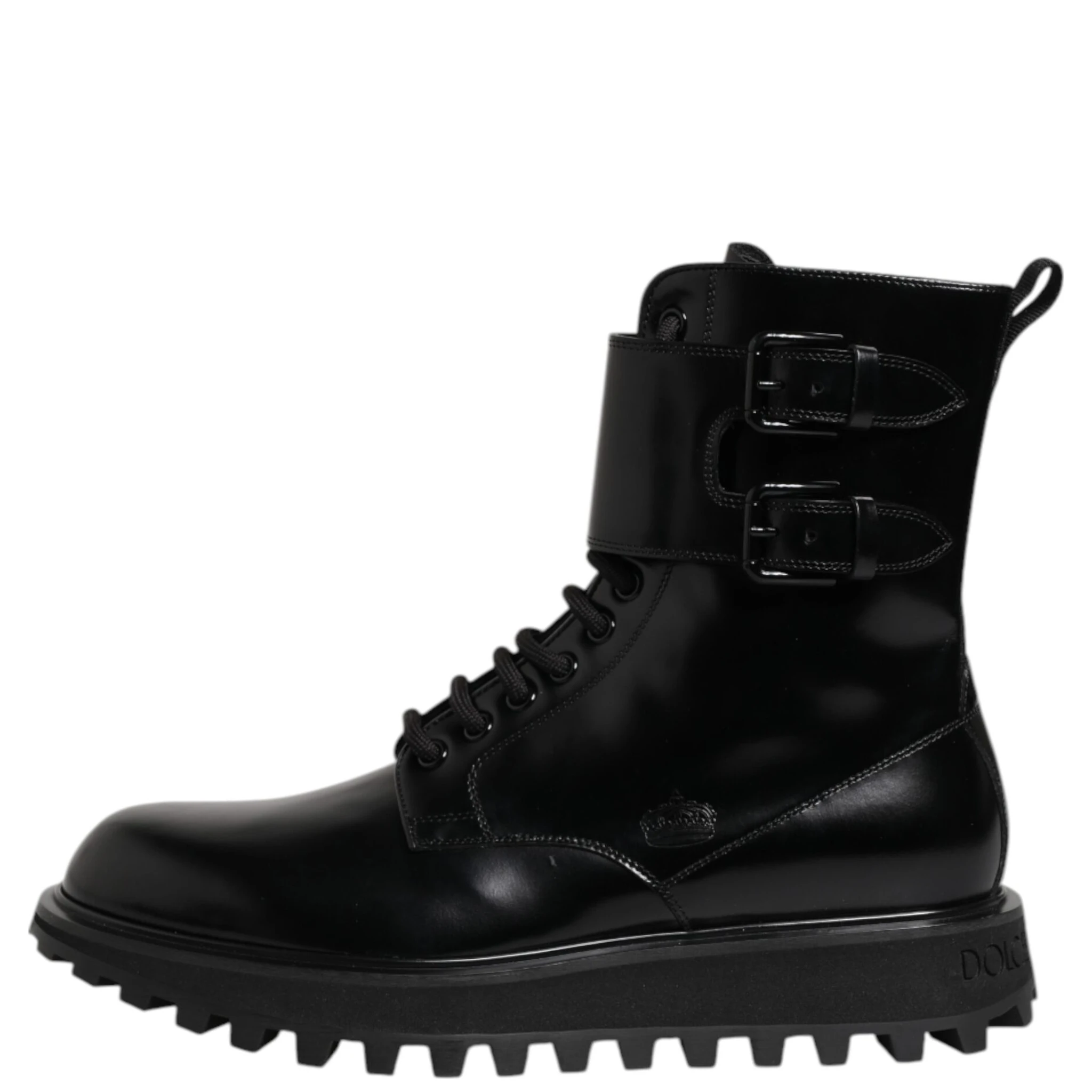 Black Leather Lace Up Mid Calf Boots Shoes