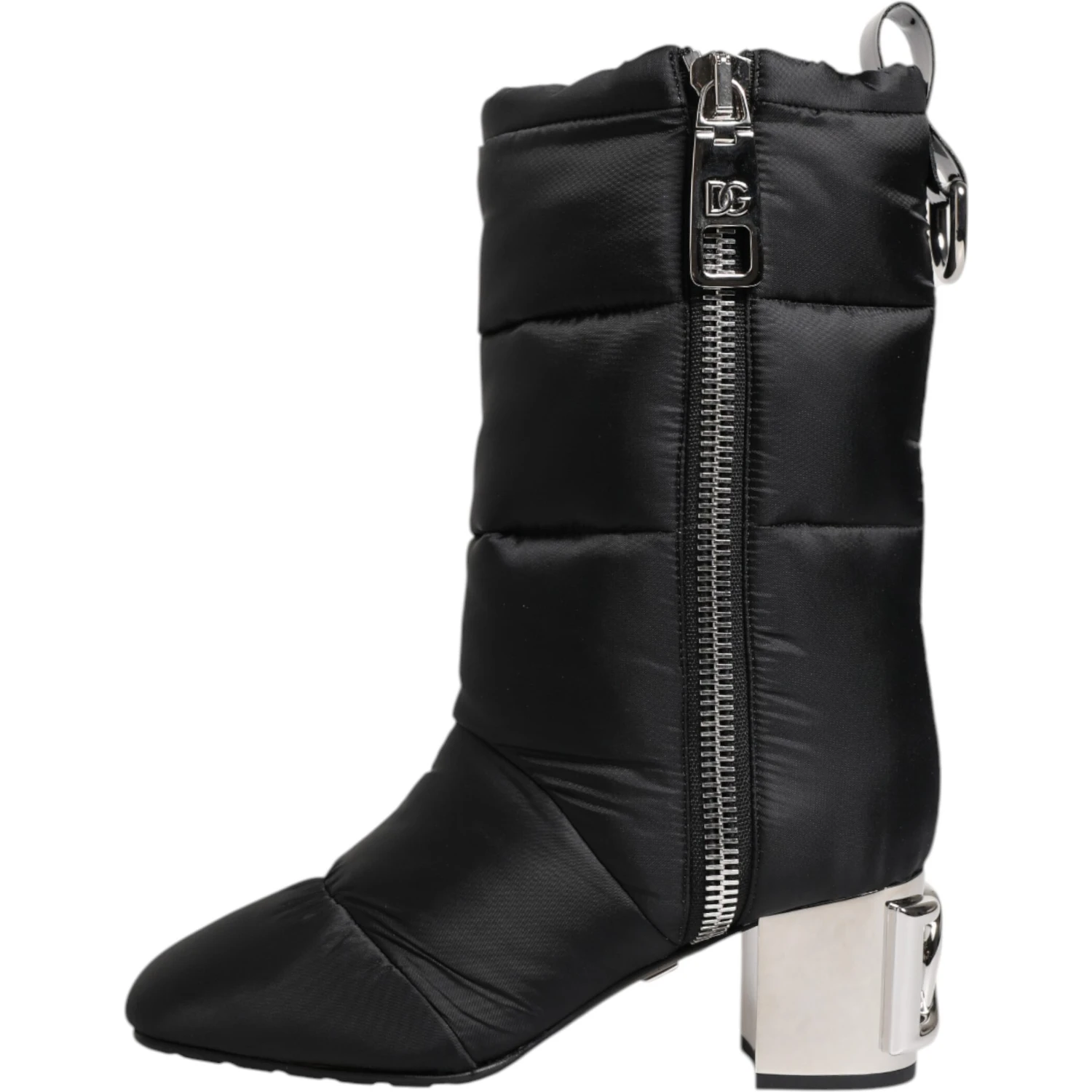 Black Padded Mid Calf Logo Heel Boots Shoes