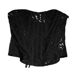 Black Strapless Floral Lace Bustier Cropped Top