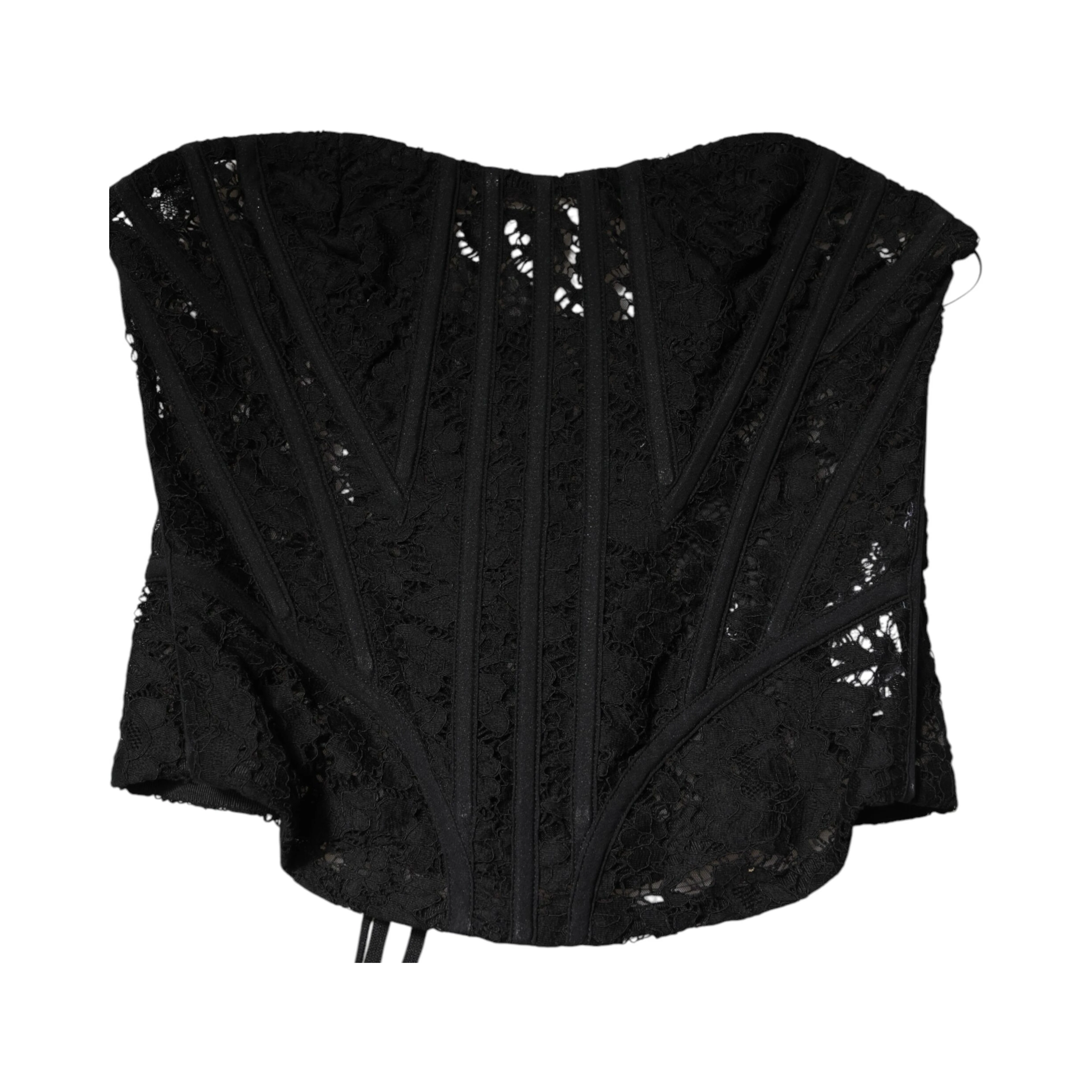 Black Strapless Floral Lace Bustier Cropped Top