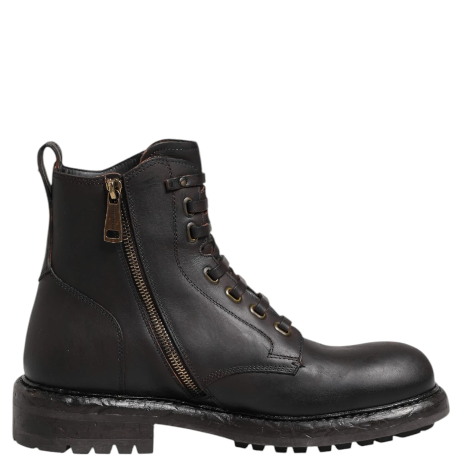Dark Brown Leather Lace Up Mid Calf Boots Shoes