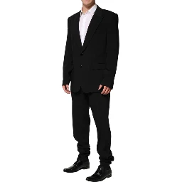 Black Cotton Single Breasted 2 Piece Suit