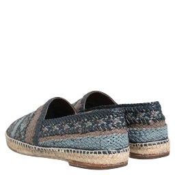 Blue Gray Woven Leather Buffalo Espadrille Shoes