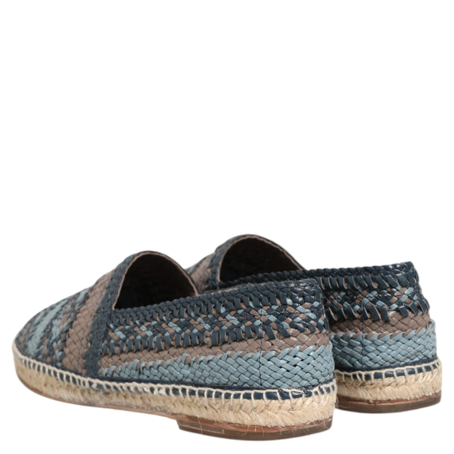 Blue Gray Woven Leather Buffalo Espadrille Shoes