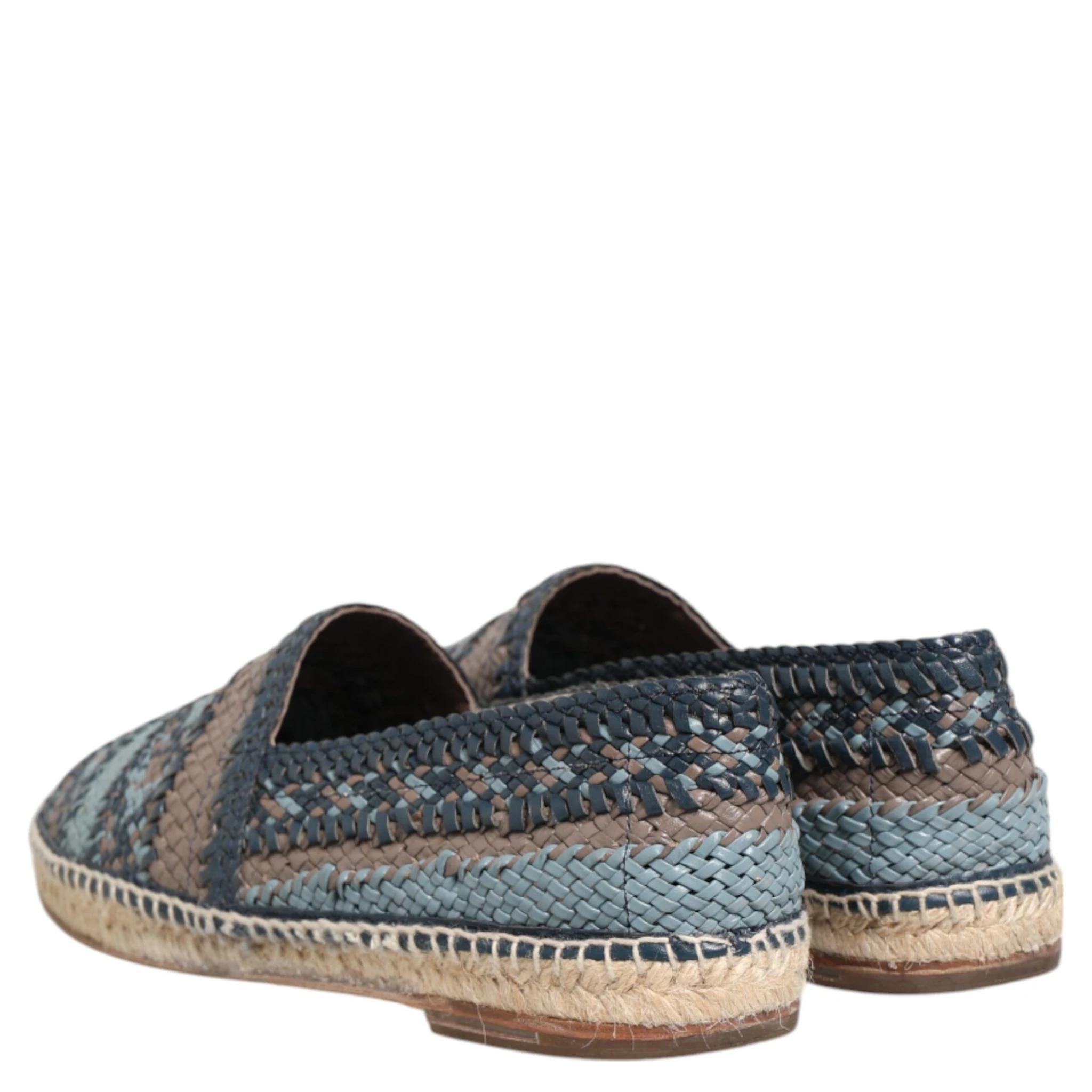 Blue Gray Woven Leather Buffalo Espadrille Shoes