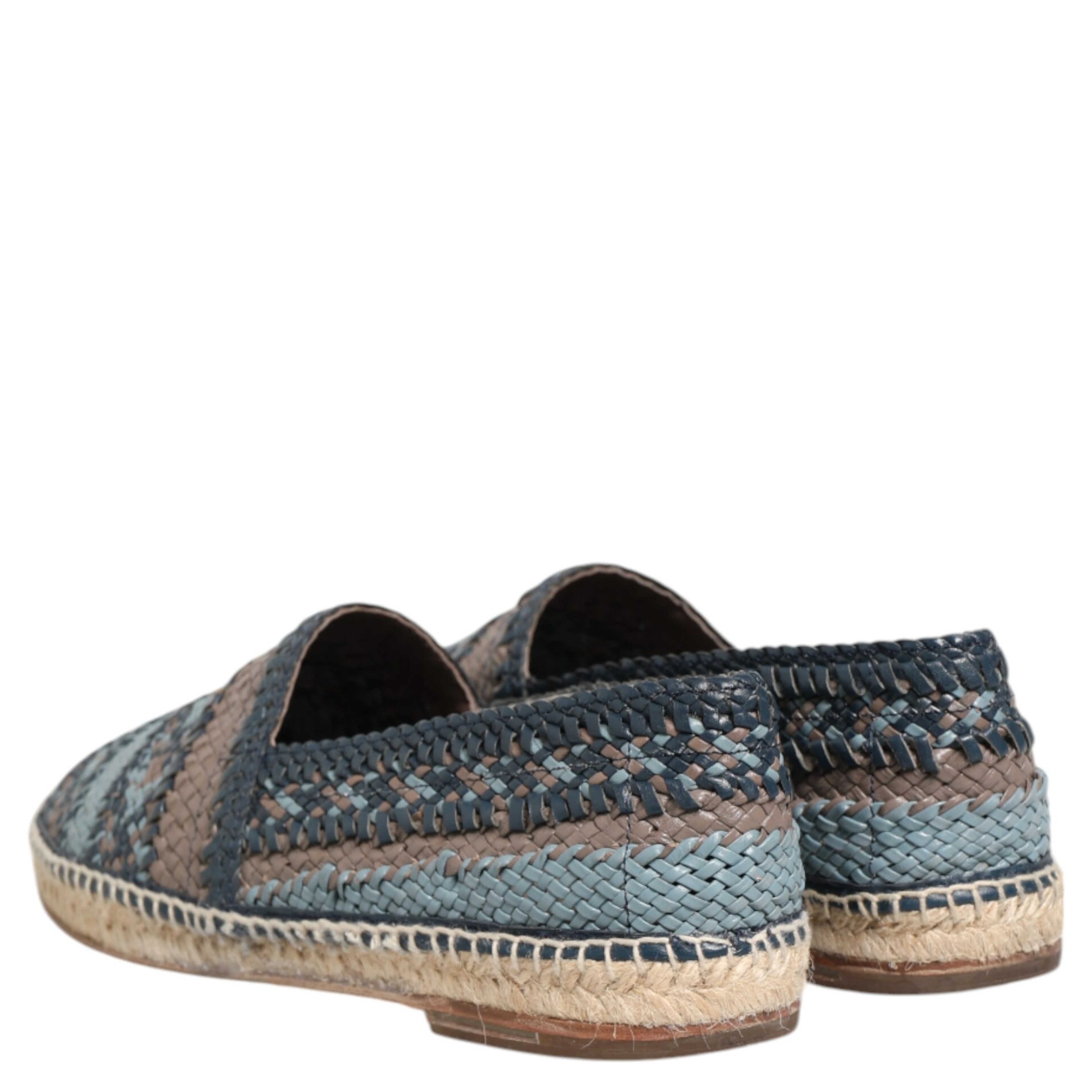 Blue Gray Woven Leather Buffalo Espadrille Shoes