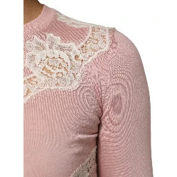Pink Floral Lace Detailing Cardigan Sweater