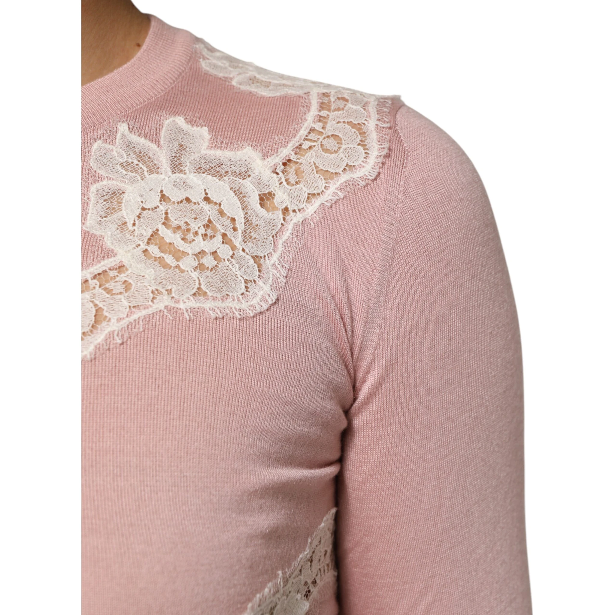 Pink Floral Lace Detailing Cardigan Sweater