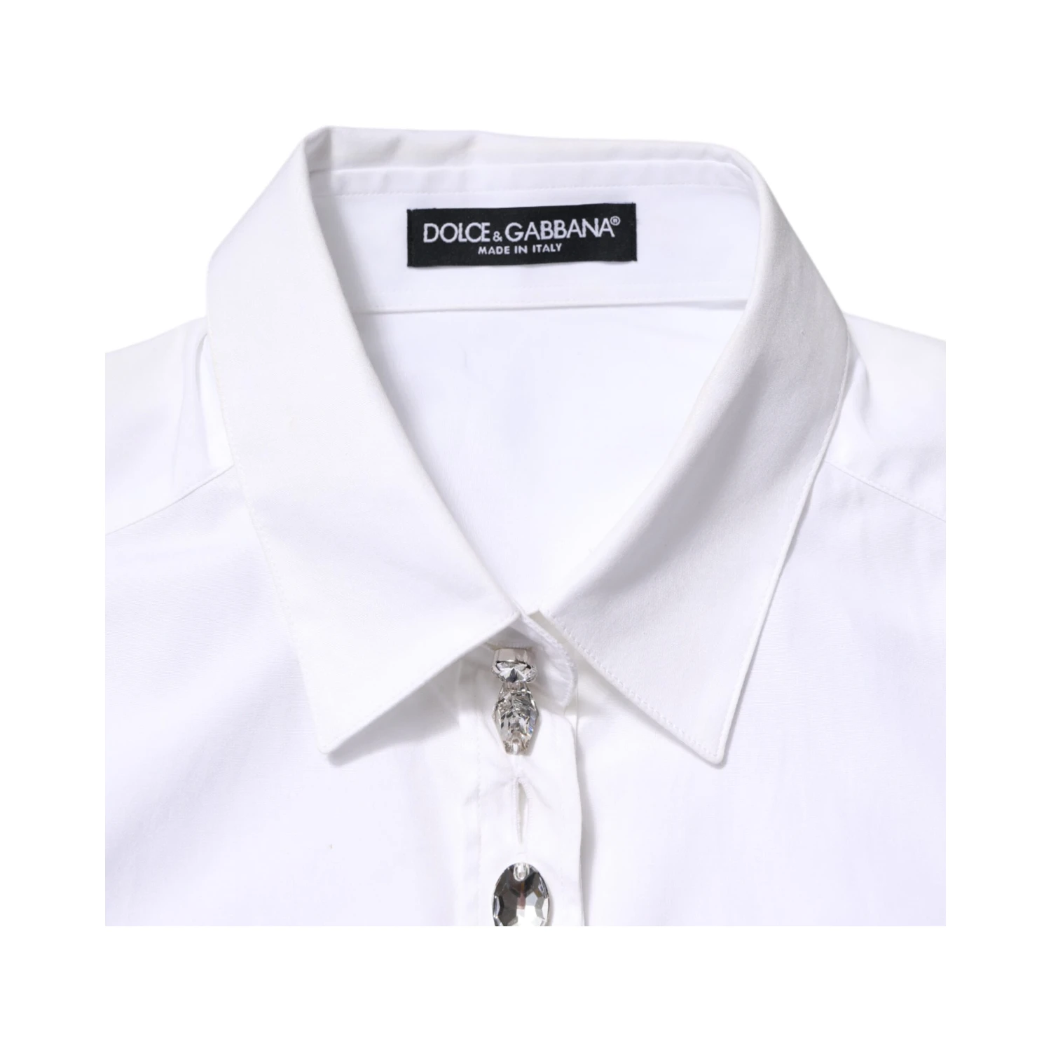 White Crystal Embellished Collared Shirt Top