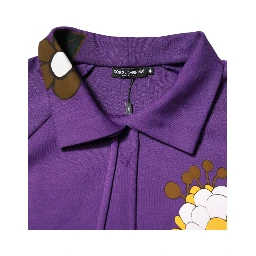 Purple Floral Print Cotton Long Sleeves Top