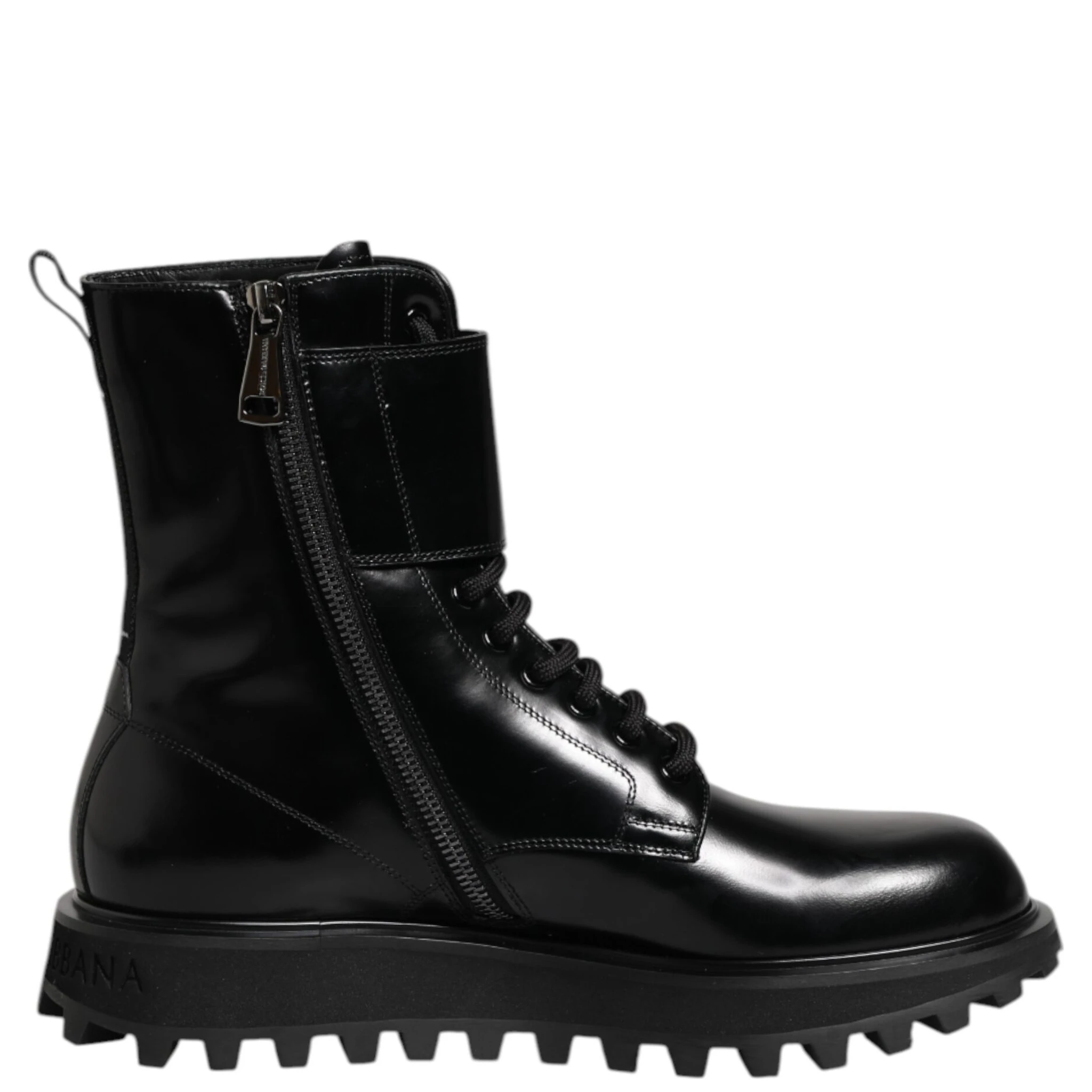Black Leather Lace Up Mid Calf Boots Shoes