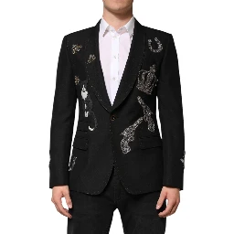 Black Bee Crown Embellished Suit Coat Blazer