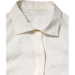 White Silk Long Sleeves Collared Shirt Top