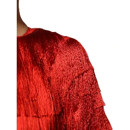 Red Silk Tiers Fringe Shift Knee Length Dress