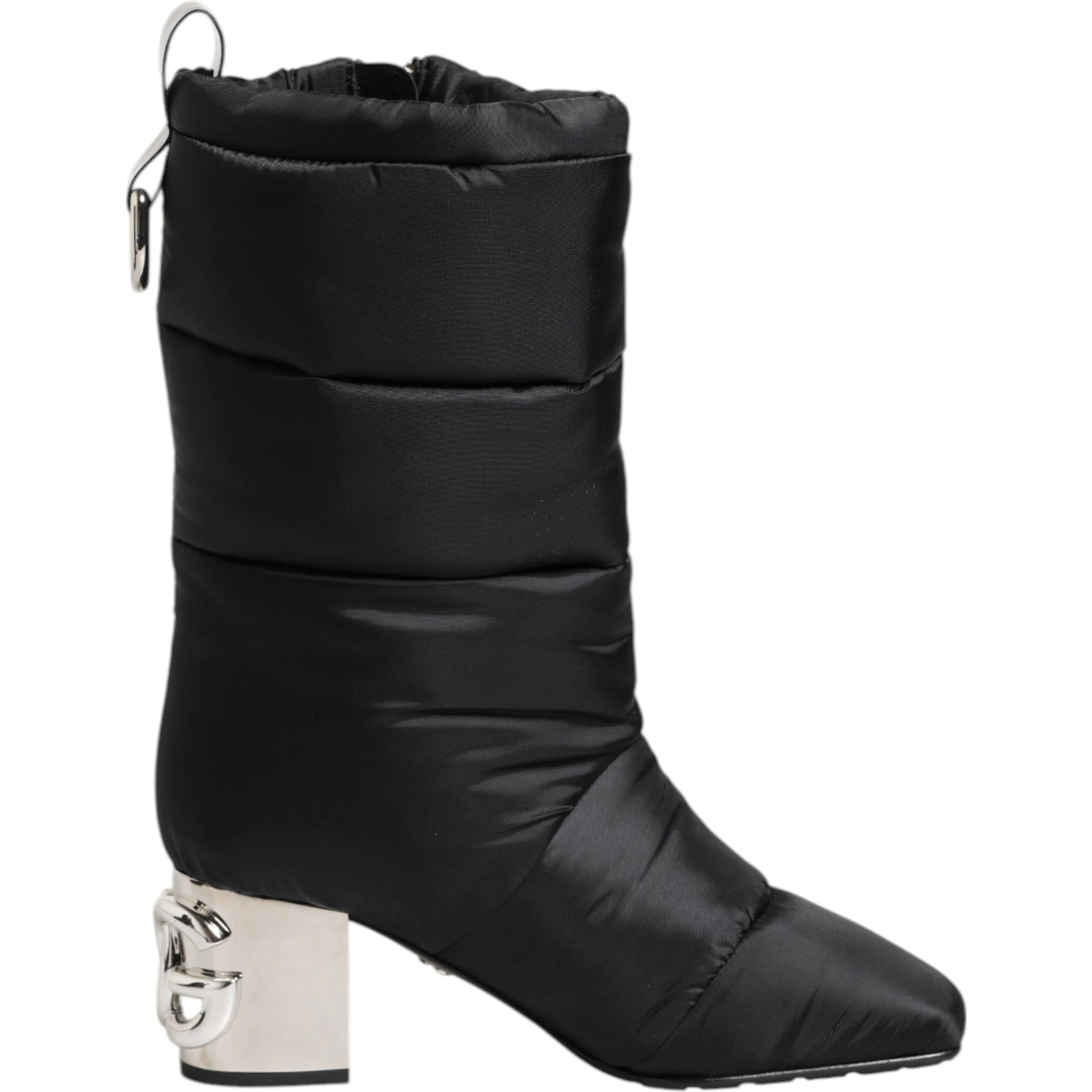 Black Padded Mid Calf Logo Heel Boots Shoes