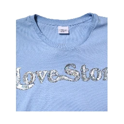Blue Love Story Sequined Embellished Short Sleeves T-shirt
