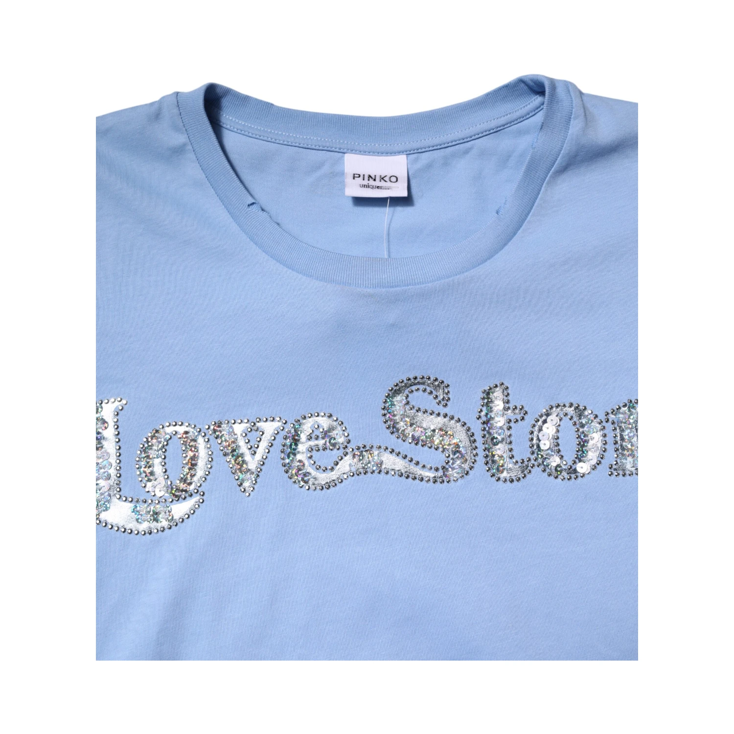 Blue Love Story Sequined Embellished Short Sleeves T-shirt
