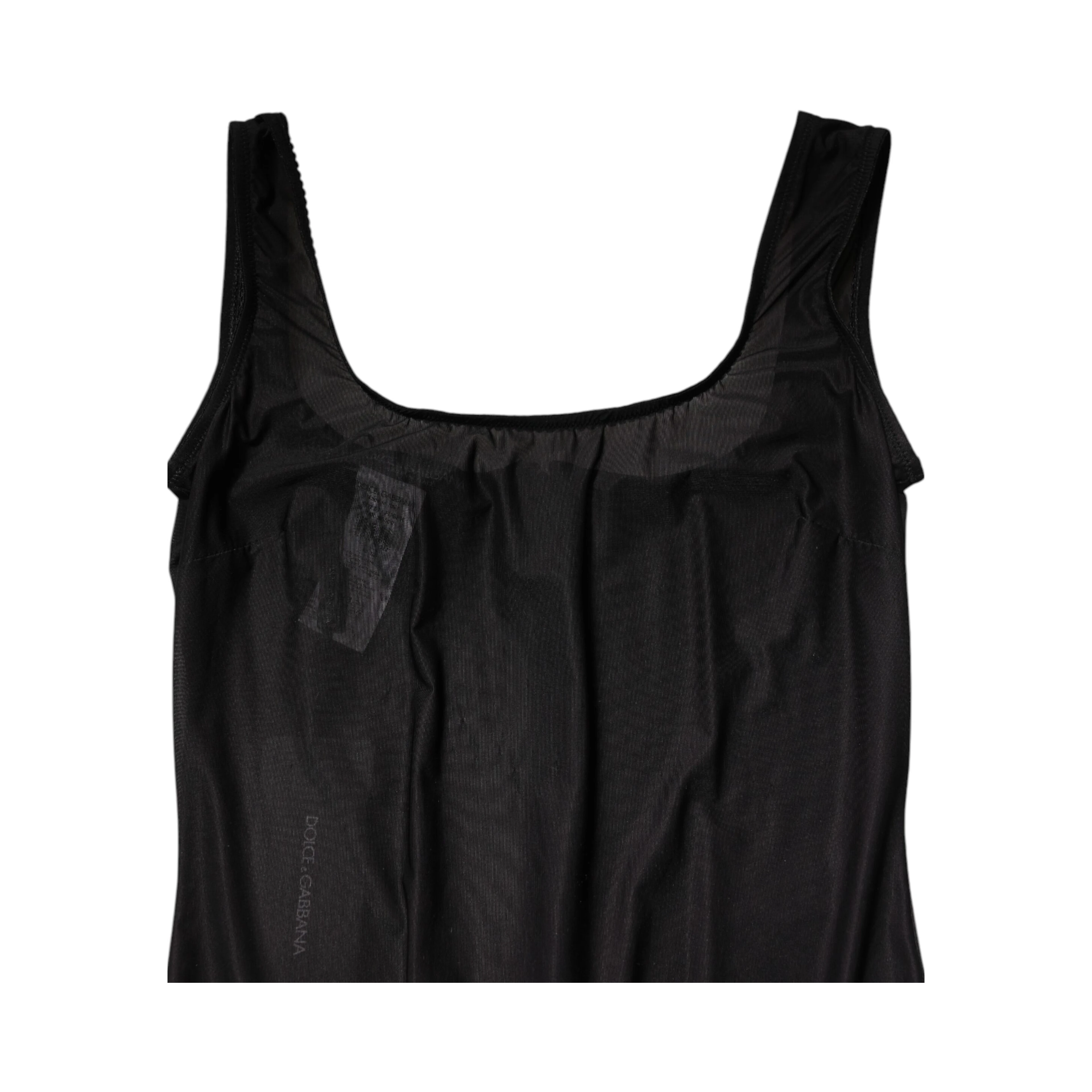 Black Nylon Sleeveless Round Neck Tank Top