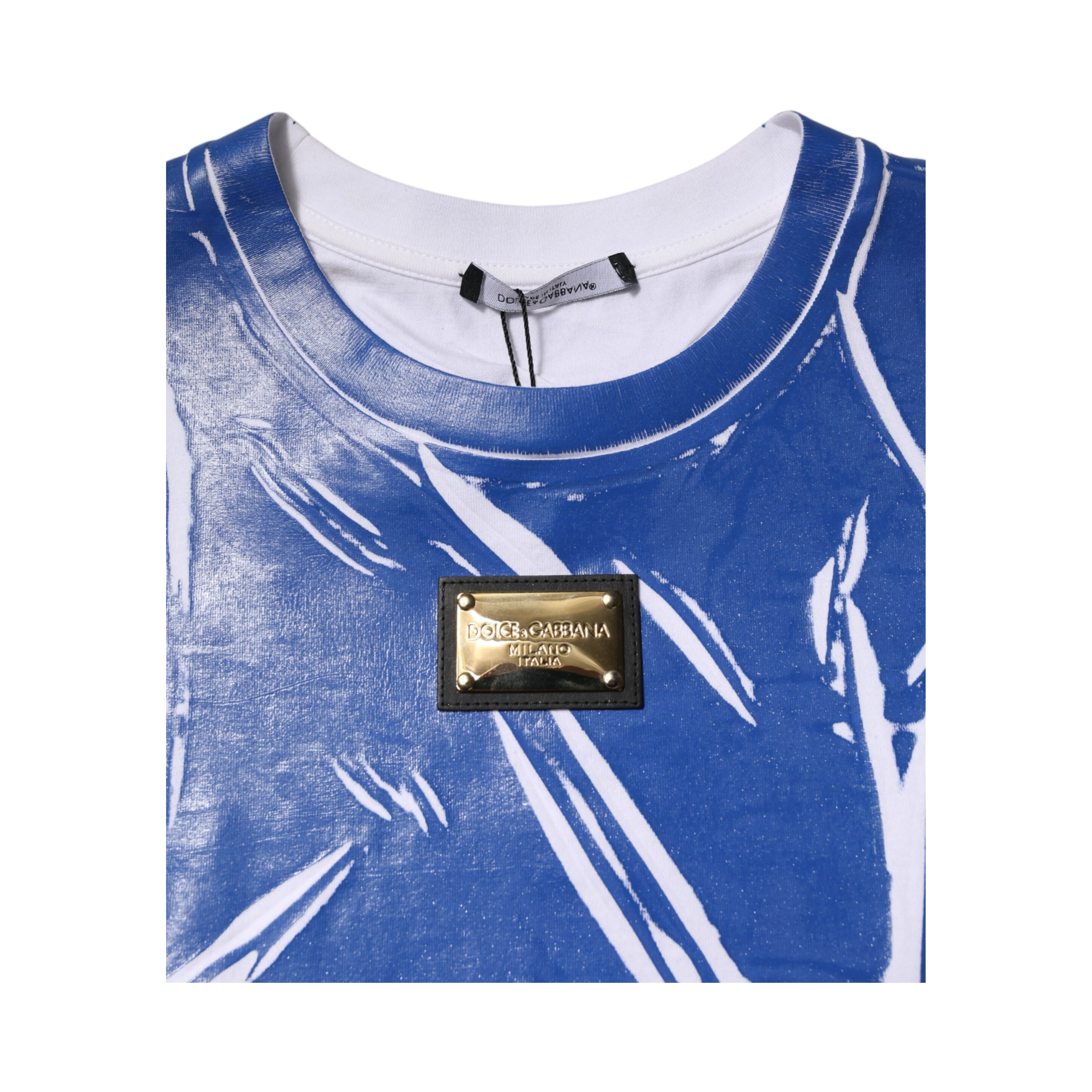 Blue White Cotton Logo Plaque Women Tank Top