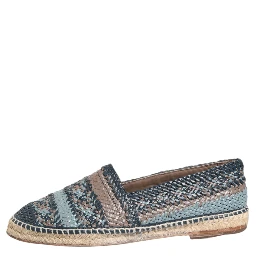 Blue Gray Woven Leather Buffalo Espadrille Shoes