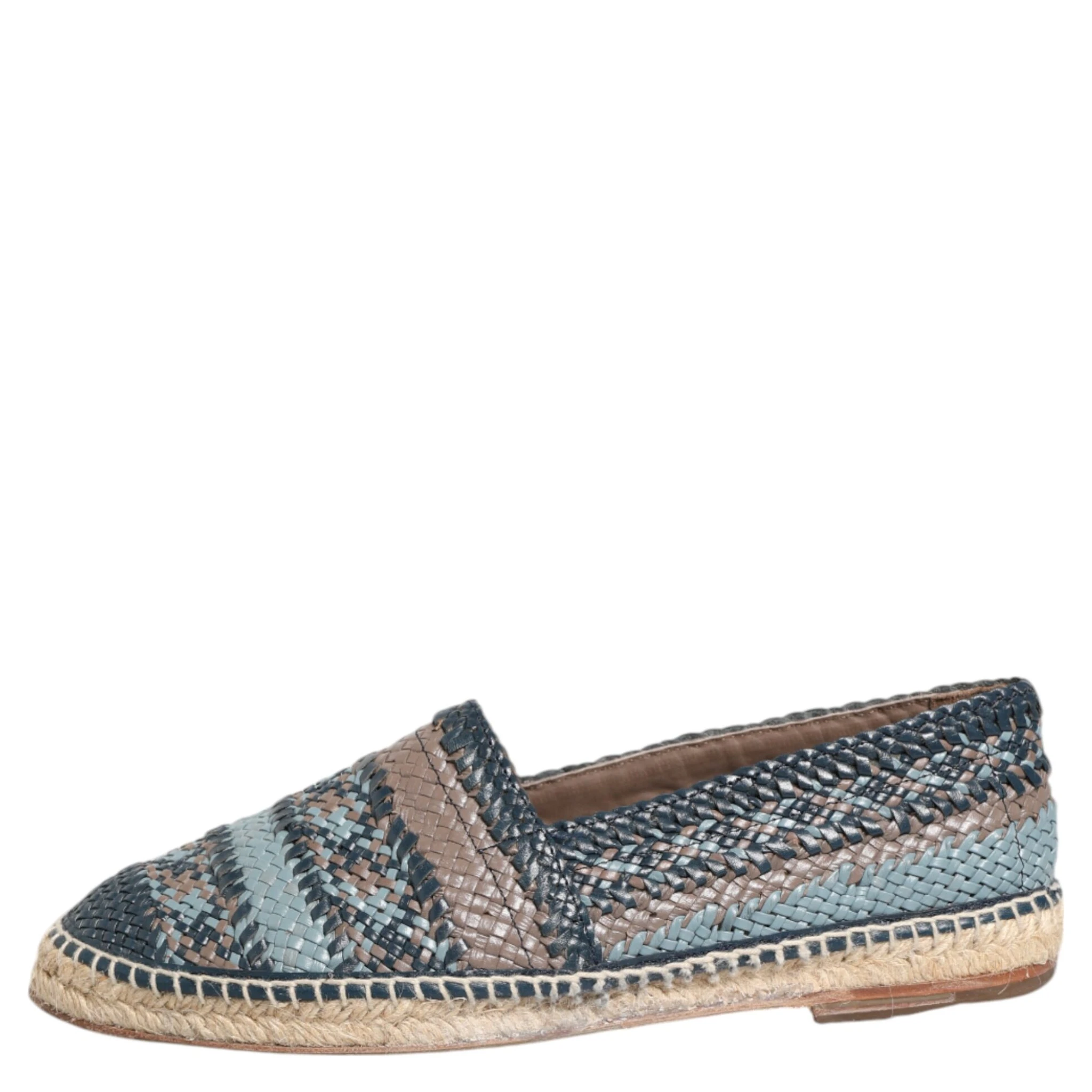 Blue Gray Woven Leather Buffalo Espadrille Shoes