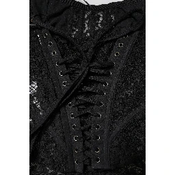 Black Strapless Floral Lace Bustier Cropped Top