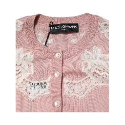 Pink Floral Lace Detailing Cardigan Sweater