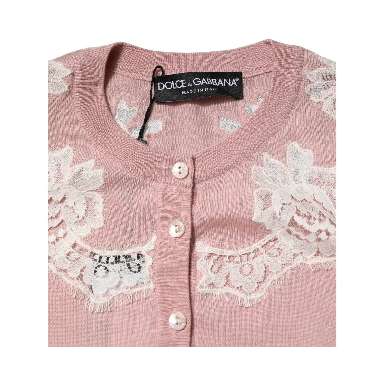 Pink Floral Lace Detailing Cardigan Sweater