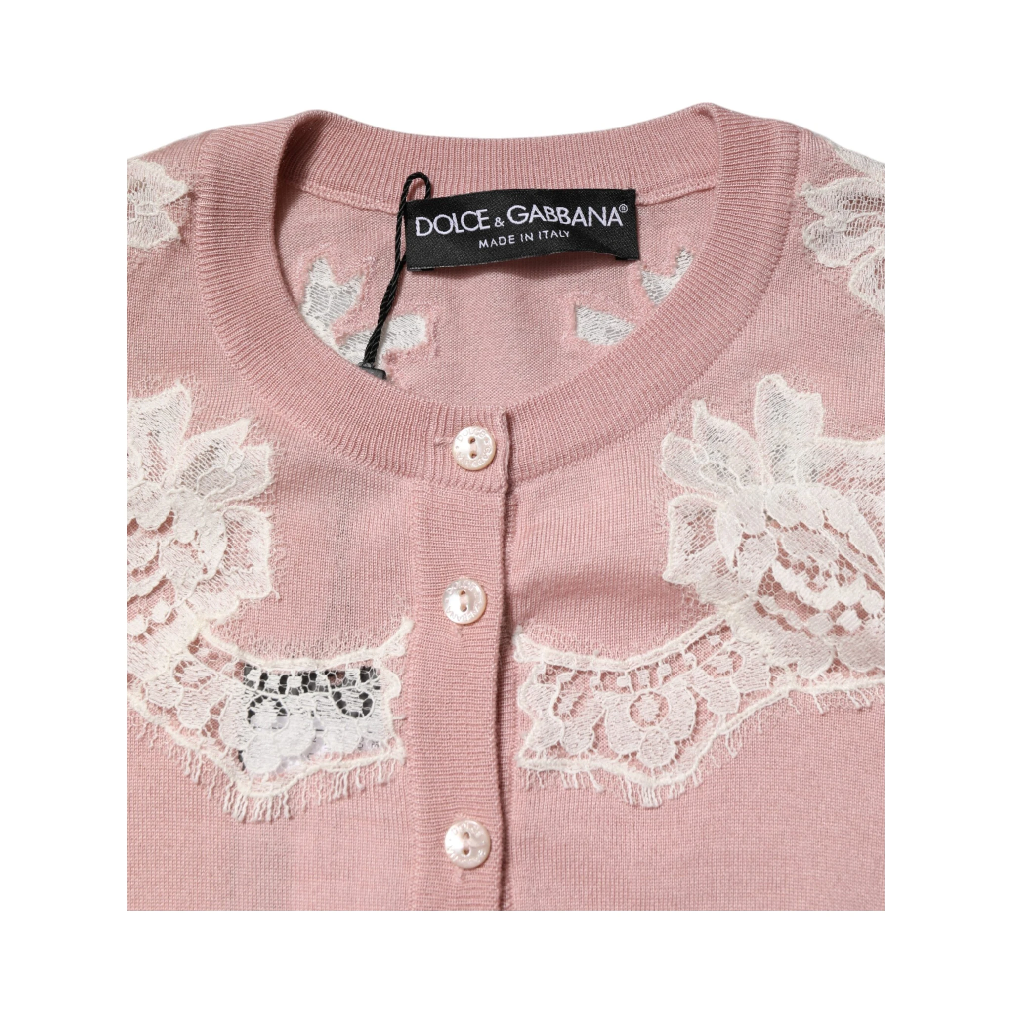 Pink Floral Lace Detailing Cardigan Sweater