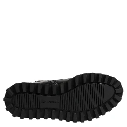 Black Leather Lace Up Mid Calf Boots Shoes