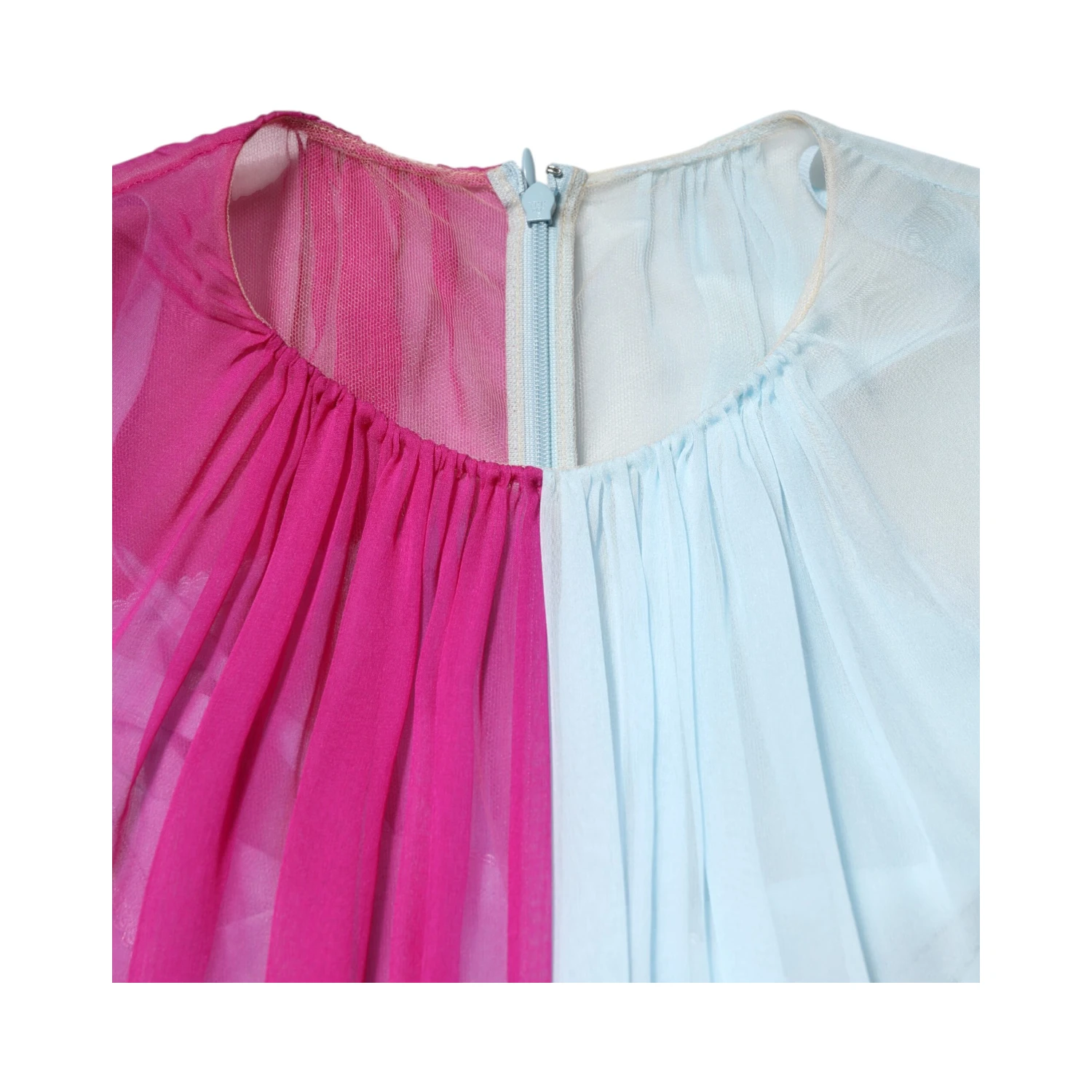 Fuchsia Light Blue Silk Two Tone Midi Dress