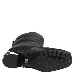 Black Padded Mid Calf Logo Heel Boots Shoes