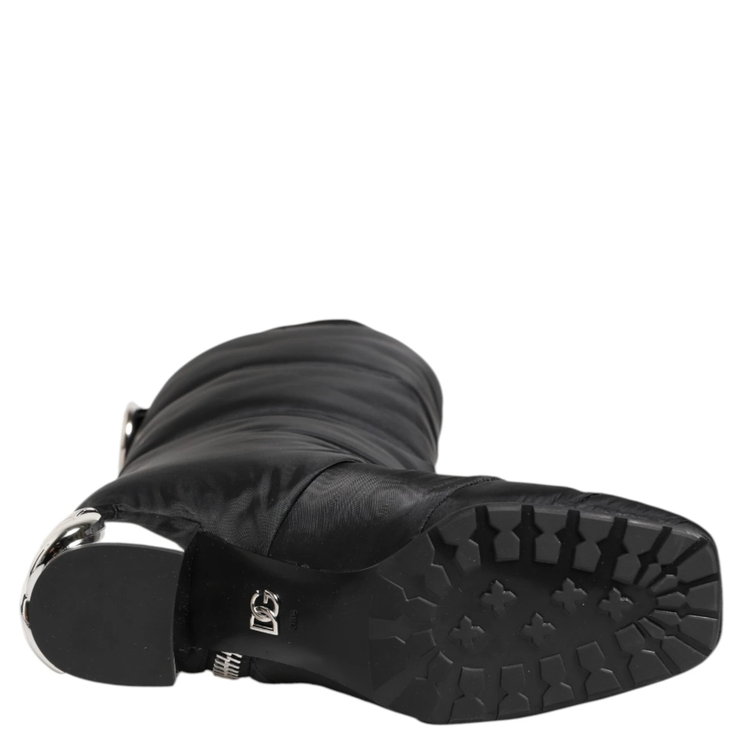 Black Padded Mid Calf Logo Heel Boots Shoes