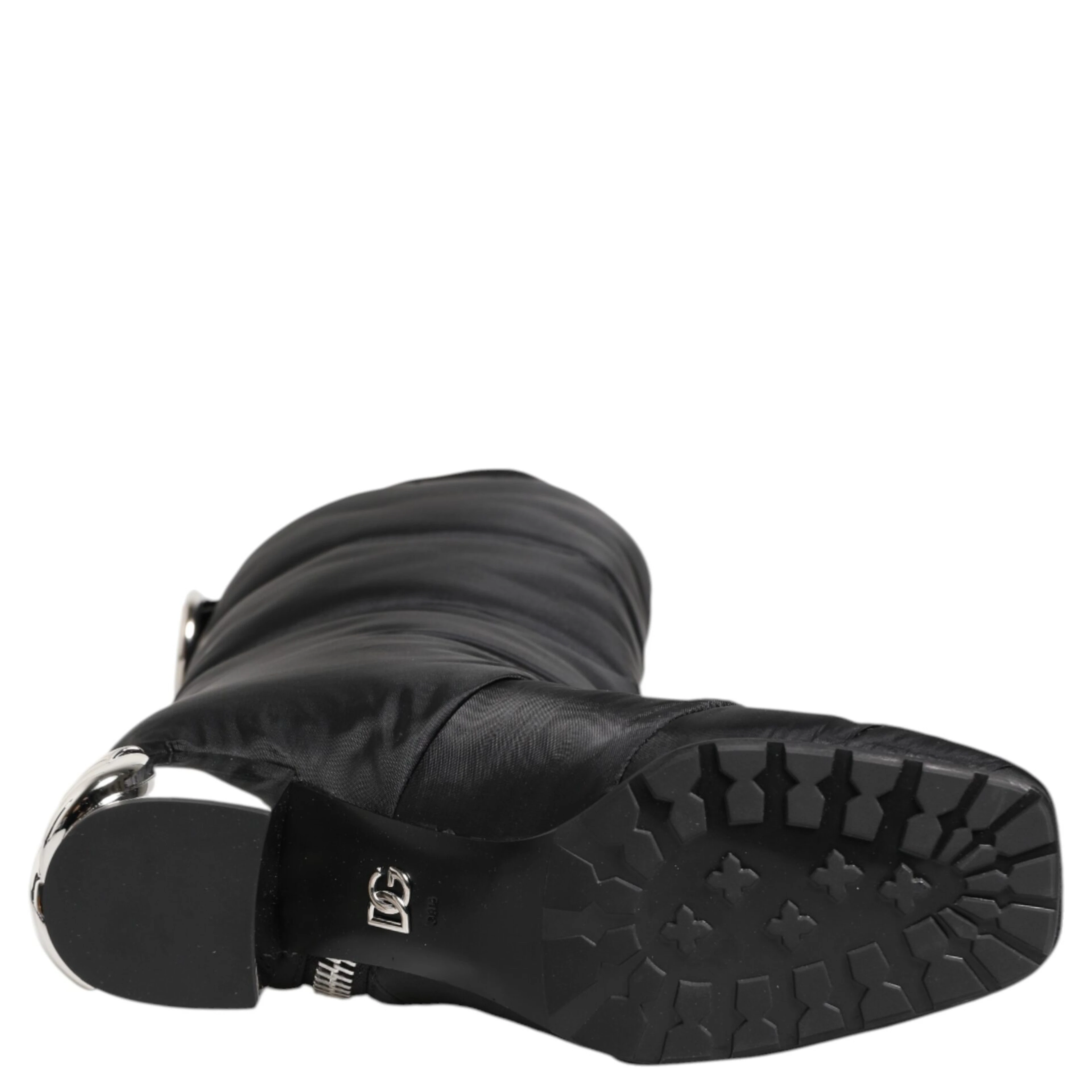 Black Padded Mid Calf Logo Heel Boots Shoes