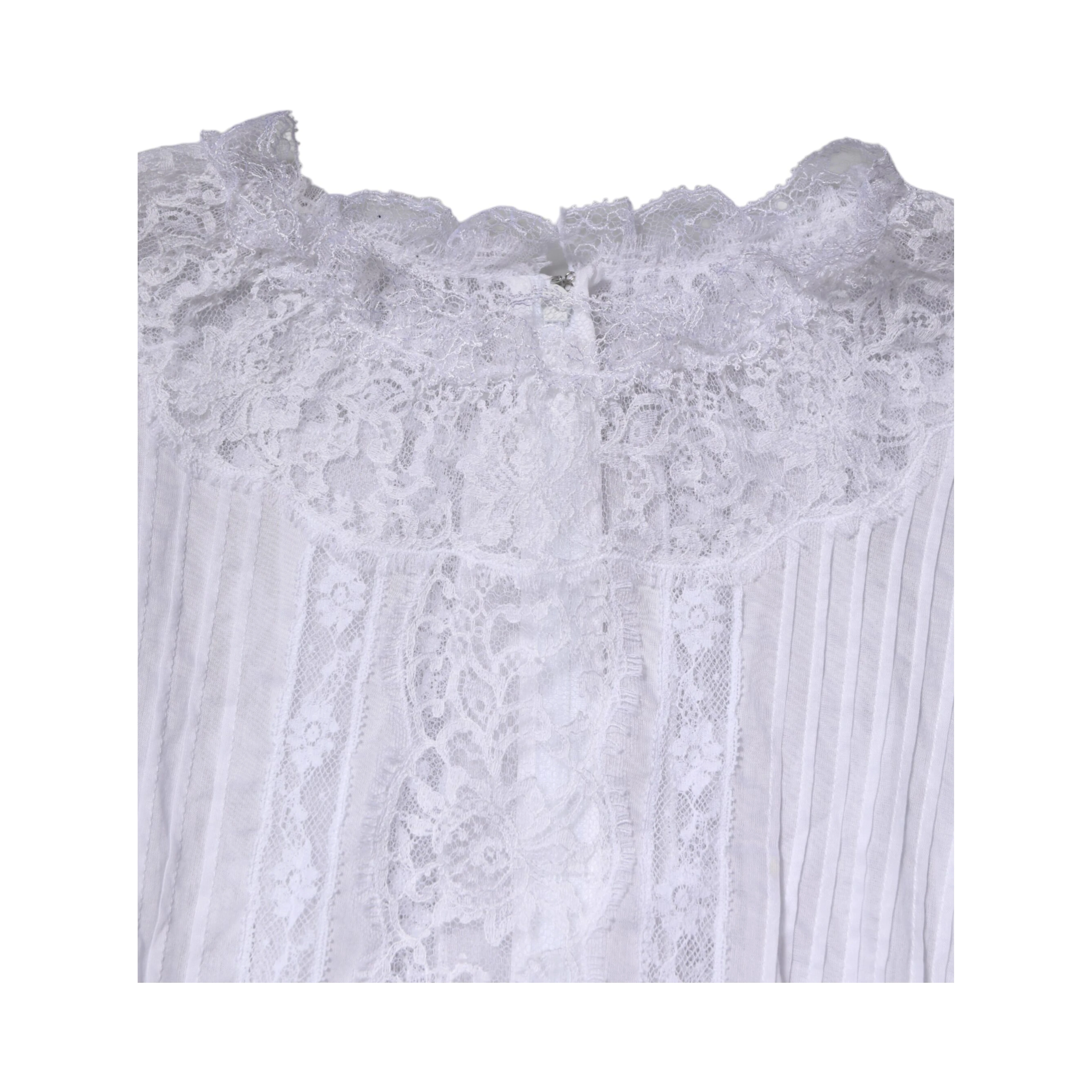 White Cotton Floral Lace Long Sleeves Top