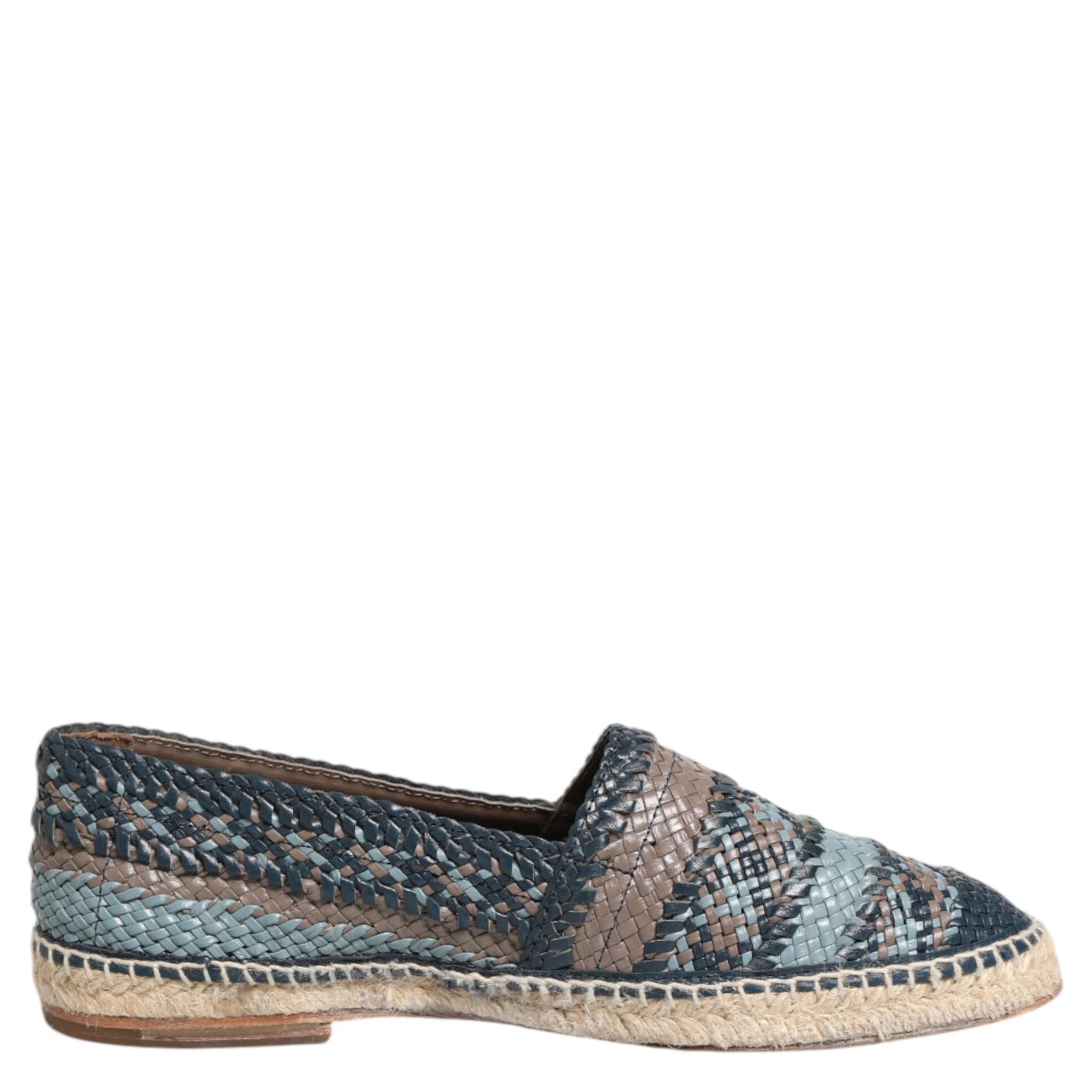 Blue Gray Woven Leather Buffalo Espadrille Shoes