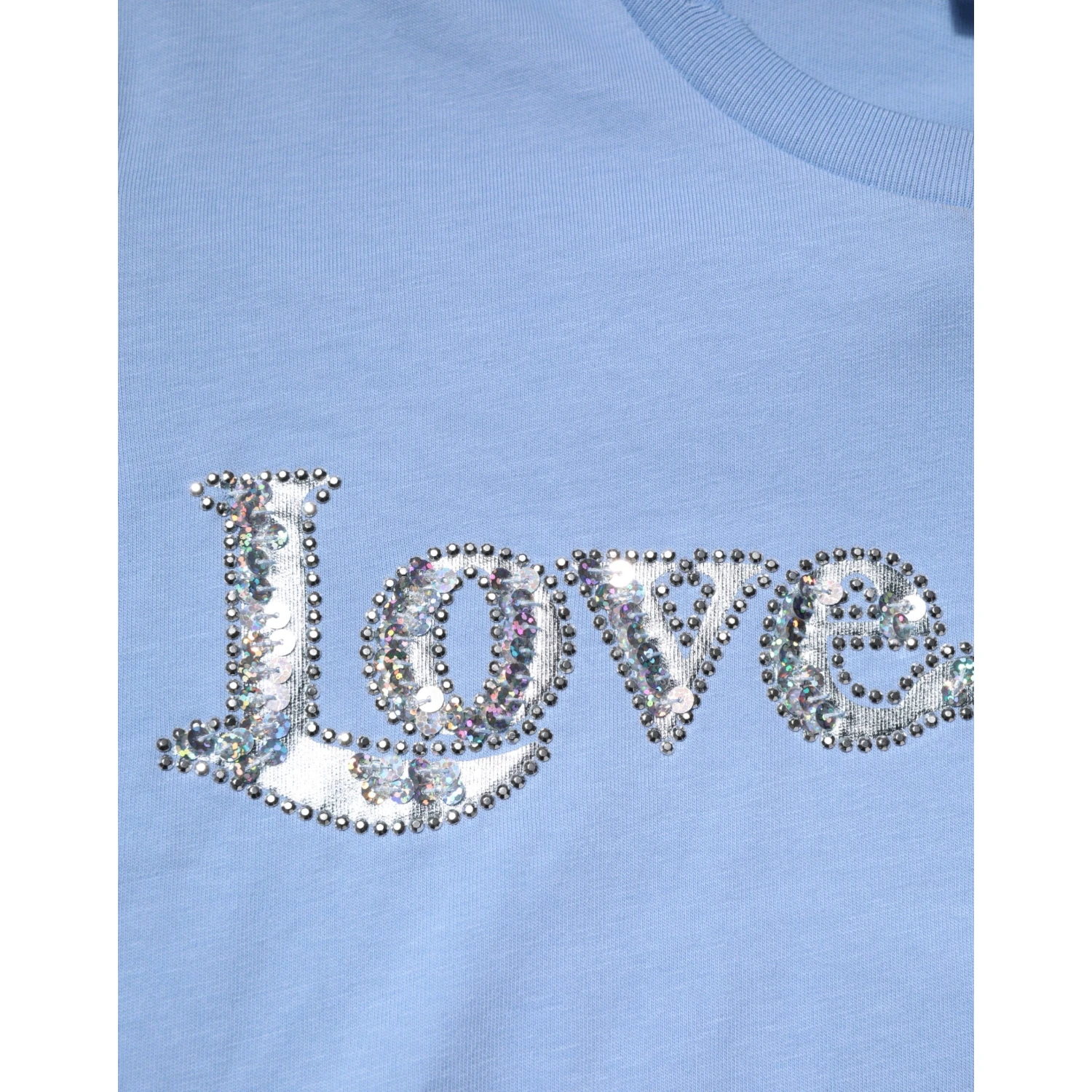 Blue Love Story Sequined Embellished Short Sleeves T-shirt