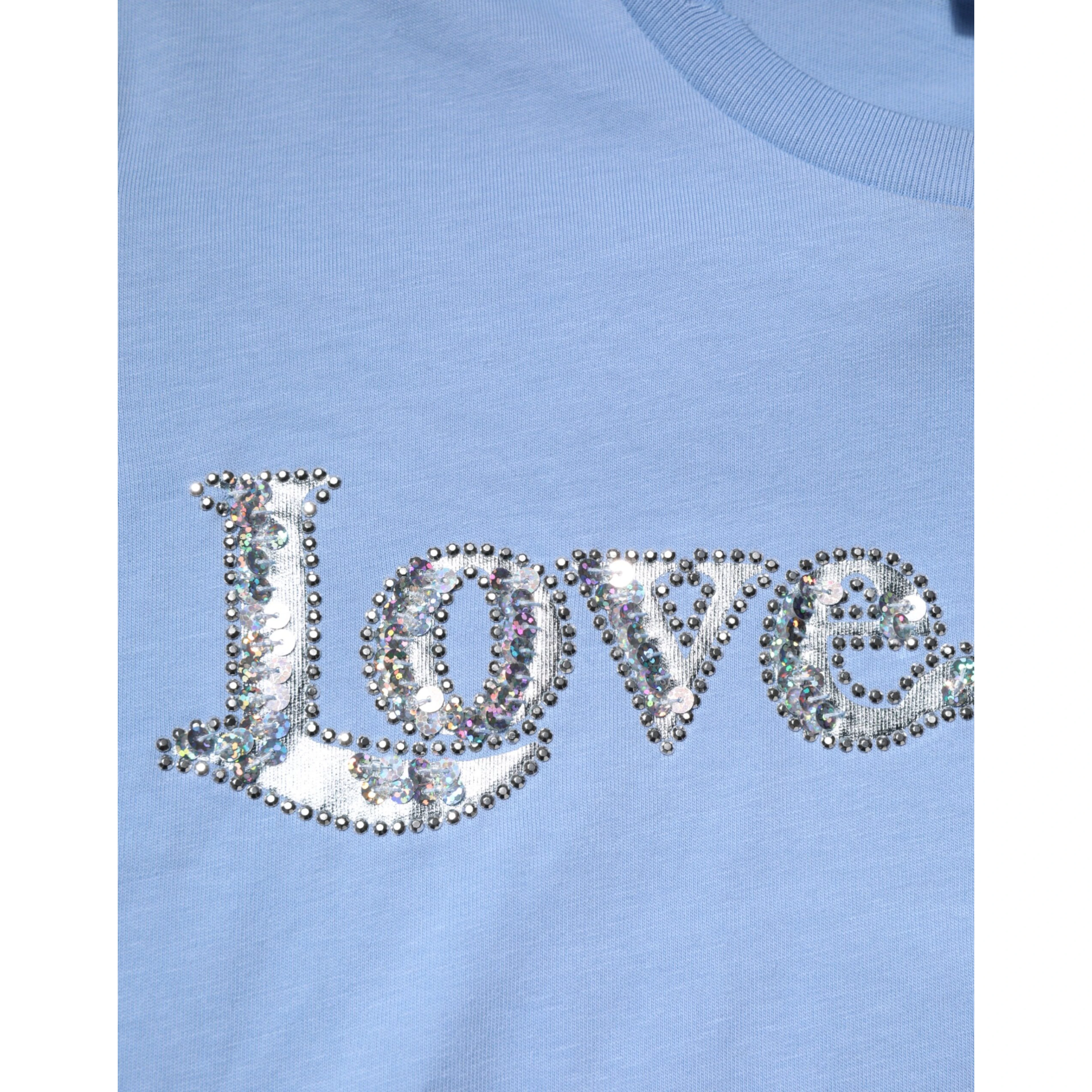 Blue Love Story Sequined Embellished Short Sleeves T-shirt