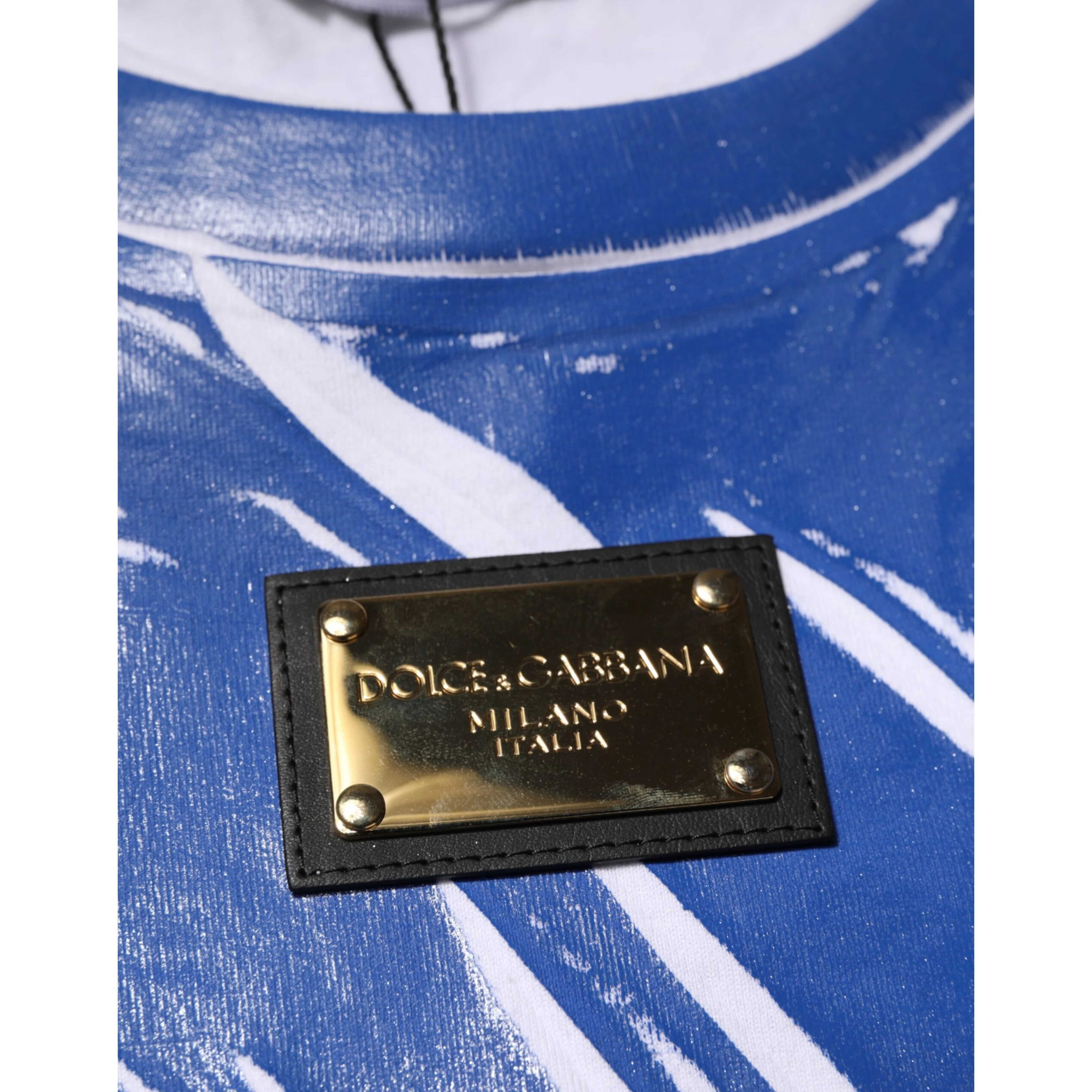 Blue White Cotton Logo Plaque Women Tank Top