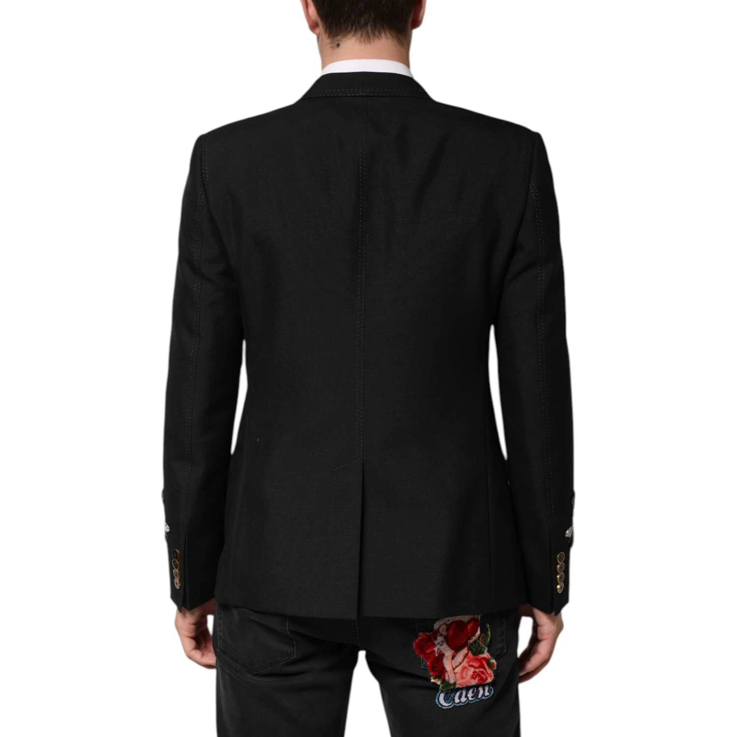 Black Bee Crown Embellished Suit Coat Blazer