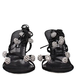 Black Satin Stiletto Heel Sandals