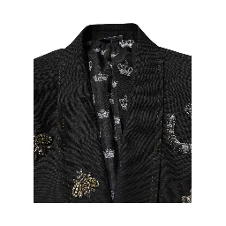 Black Bee Crown Embellished Suit Coat Blazer