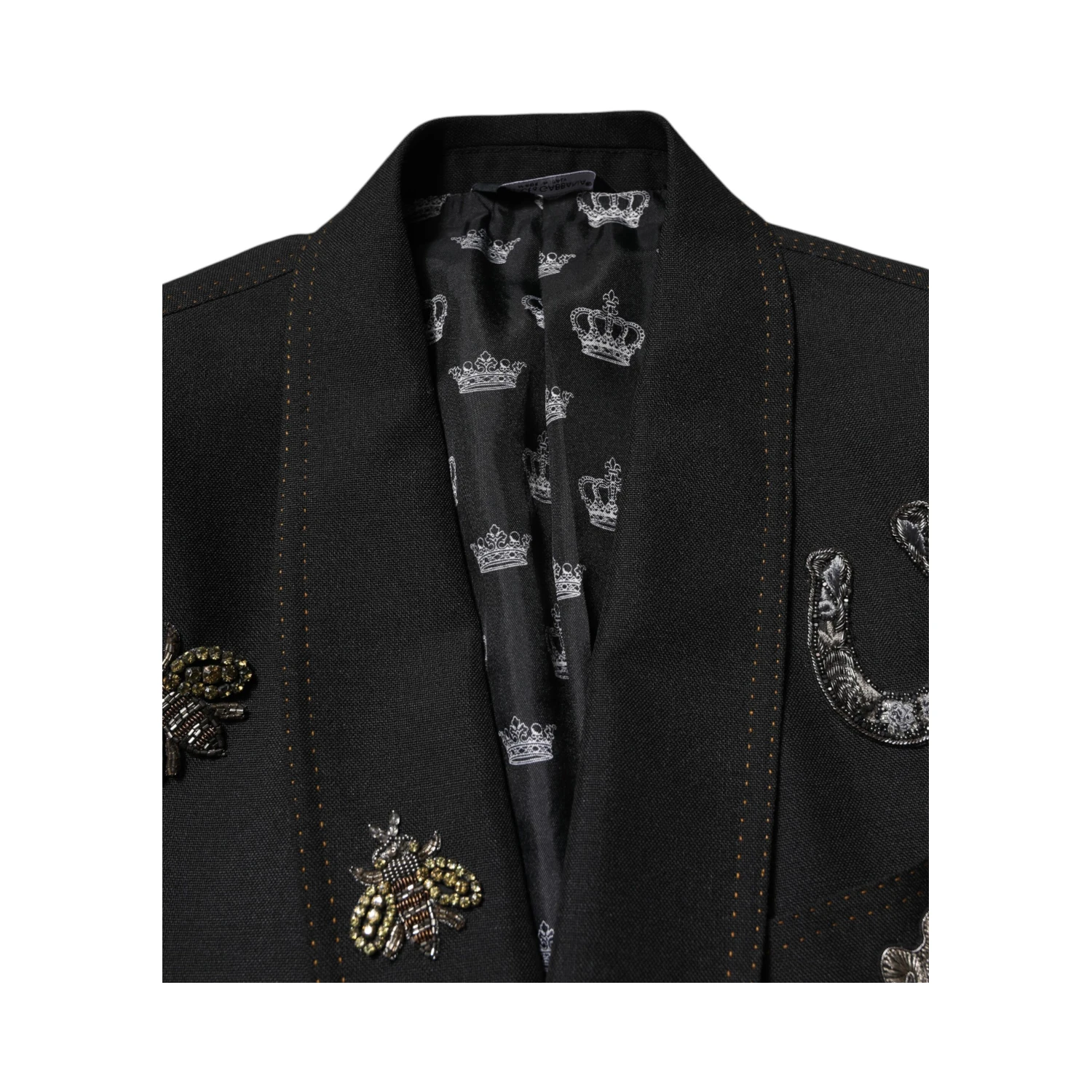 Black Bee Crown Embellished Suit Coat Blazer