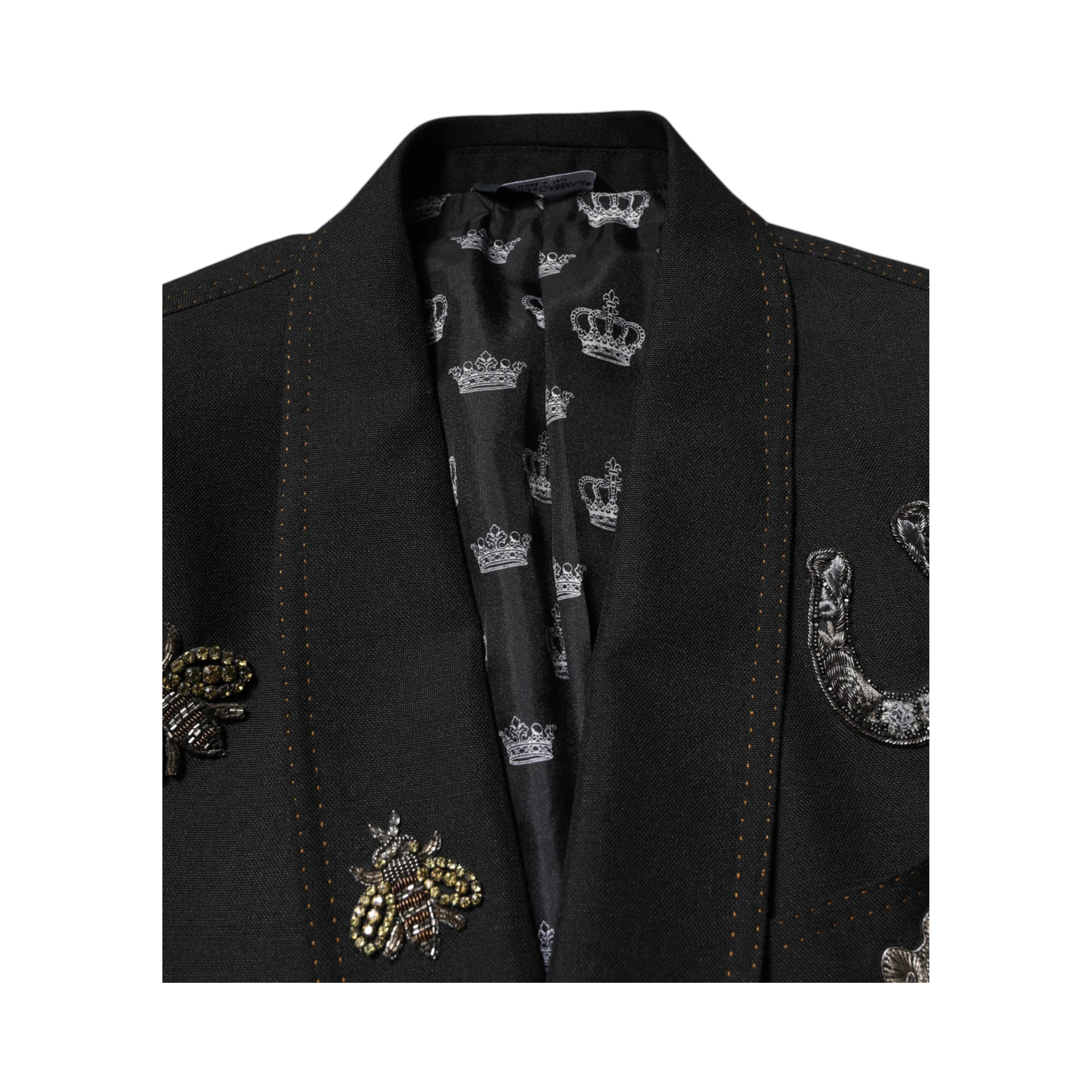 Black Bee Crown Embellished Suit Coat Blazer