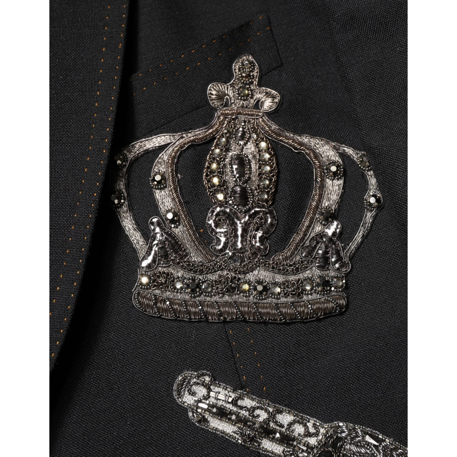 Black Bee Crown Embellished Suit Coat Blazer
