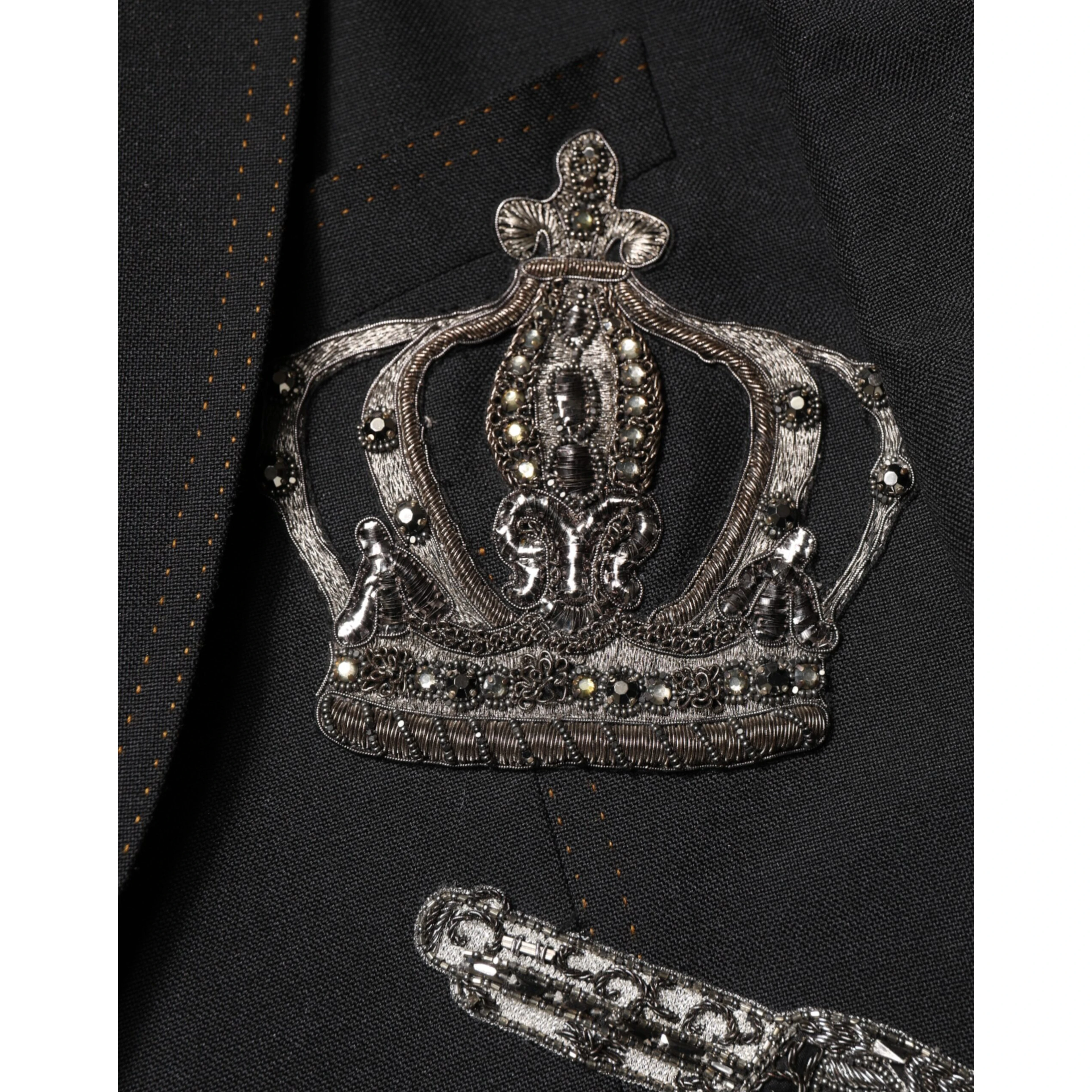 Black Bee Crown Embellished Suit Coat Blazer