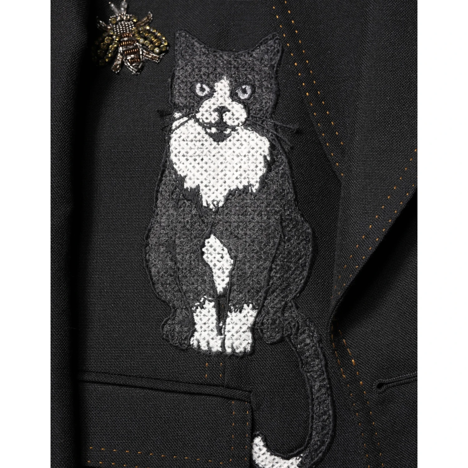 Black Bee Crown Embellished Suit Coat Blazer