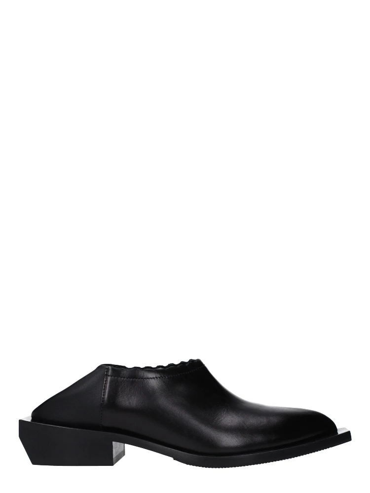 Black Leather Mules